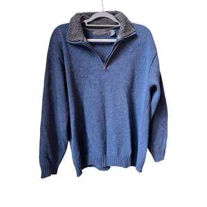 VTG Oscar de la Renta Men's Blue 1/4 Zip Pullover Sweater Sherpa Fleece CollarXL